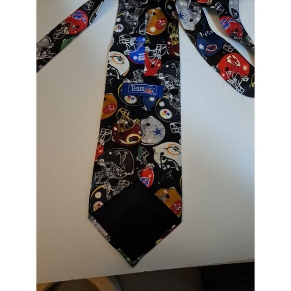 Novelty Team Neck Tie Silk 54" NFL National Football League Helmet Pattern Black - Picture 4 of 7
